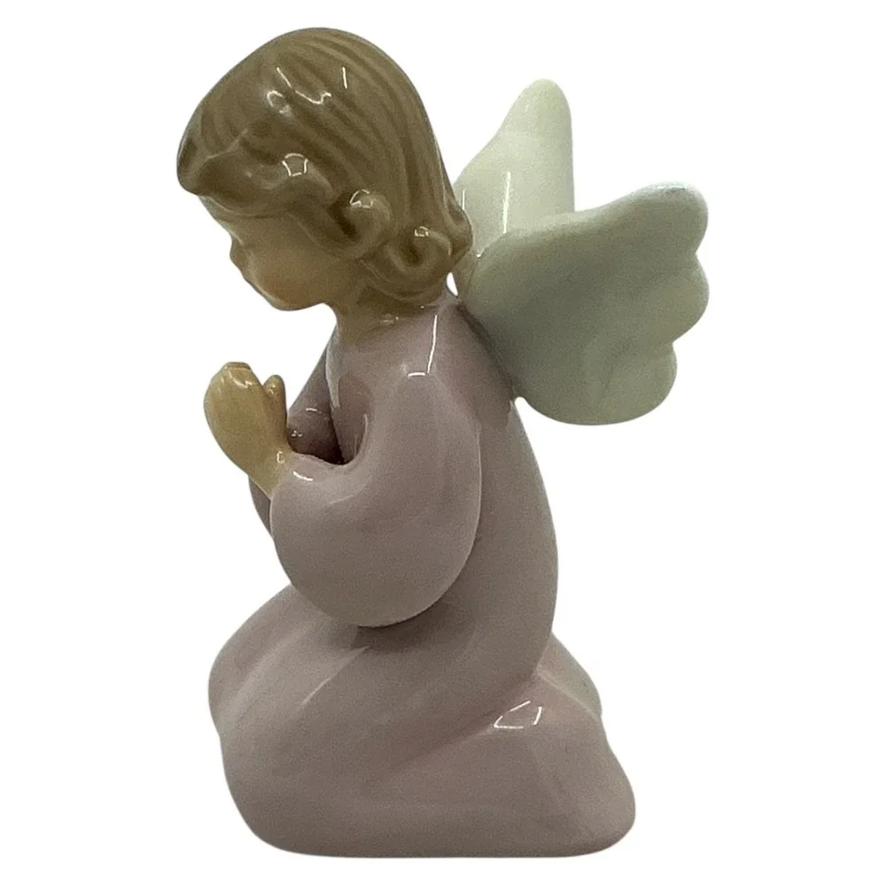 Cosmos Porcelain Praying‎ Angel Figurine Pink Dress 3.25 inch Collectible